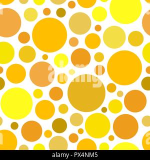 Sunny yellow circles. Chaotic Seamless pattern round. colorful graphic dots or drops. Isolated on white background. Stock Vector
