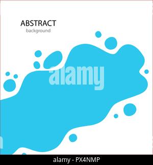 Bright Abstract background. Blue puddle of water with drops on the sides. Paint and spray around isolated on white background. Vector illustration. Stock Vector