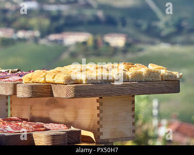 View of typical food of the Langhe countryisde in Pedmont. Langhe is a region in Pedmont very popular because of the good wines and food Stock Photo