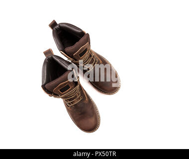 men's legs in jeans and old travel vintage leather boots shoes Stock Photo  - Alamy