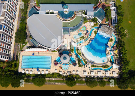 Swimming and recreational design from aerial perspective. Singapore. Stock Photo