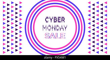 Cyber Monday Sale, Banner. Vector illustration of Cyber Monday billboard with border of concentric circles and triangles, holiday poster. White backgr Stock Vector