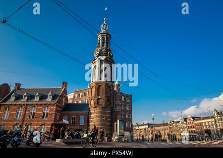 AMSTERDAM, NETHERLANDS - MARCH, 2018: The Mint Tower located at the Muntplein square in Amsterdam Stock Photo
