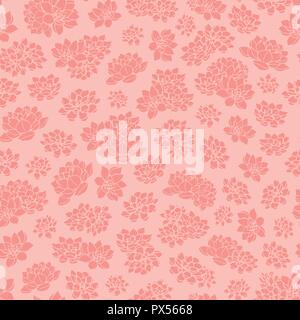 Colorful hand drawn vector pink lilies silhouettes seamless pattern on pink background. Vintage floral design. Stock Vector