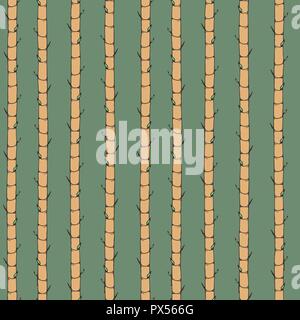 Hand drawn vector asian seamless pattern with bamboo. Oriental vertical ornament on the green background. Stock Vector