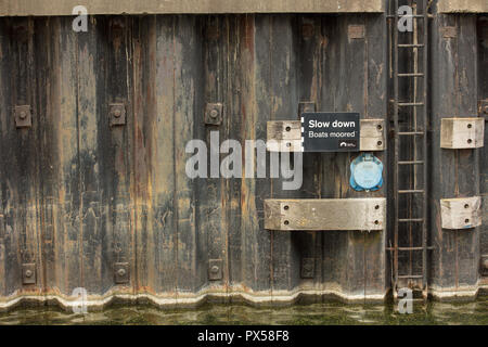 Detail of the side of river wall and mooring point. Stock Photo