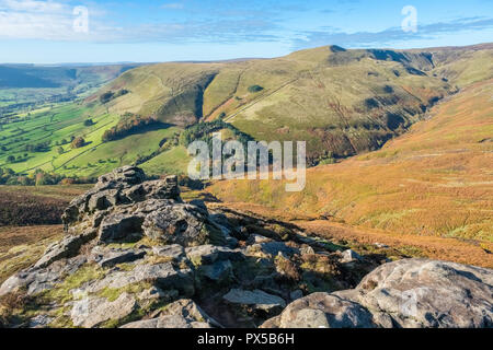 Grindslow Knoll and Grindsbrook Clough from Ringing Roger on Kinder Scout in The Peak District National Park, Derbyshire,UK Stock Photo