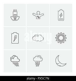 battery , moon , crecent , ecology , sun , cloud , rain , weather , icon, vector, design,  flat,  collection, style, creative,  icons , sky , pointer  Stock Vector