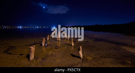 Scenic View Of Sea Against Sky At Night Stock Photo