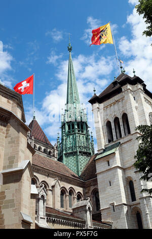 Rear of St Pierre Cathedral in the Old Town.  Geneva. Switzerland. Stock Photo