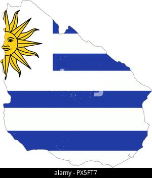 Uruguay country silhouette with flag on background on white Stock Vector