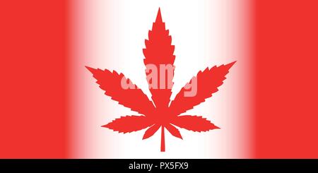 Flag of Canada design with a red cannabis leaf. Canadian pride concept for the legalization of marijuana in Canada. Allowed use of marijuana. Stock Vector