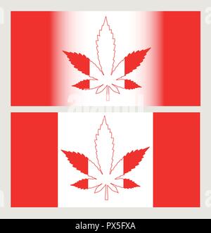 Set of two different flags of Canada with a red cannabis leaf. Canadian pride concept for the legalization of marijuana in Canada. Allowed marijuana. Stock Vector