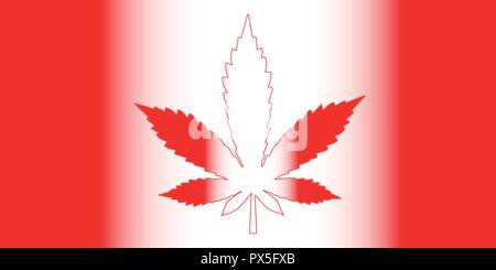Flag of Canada with a cannabis leaf with degraded effect. Concept of the legalization of marijuana in Canada. Red and white vector or illustration. Stock Vector