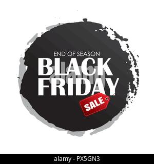 Black friday sale circle banner with white text on grunge black brush stroke. Use for discount, shopping, promotion, advertising. Stock Vector