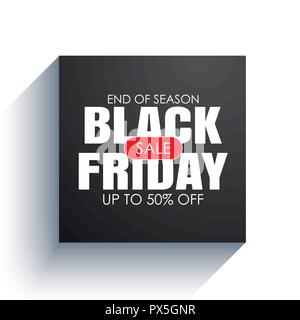 Black friday sale banner with white text on black square background. Use for discount, shopping, promotion, advertising. Stock Vector