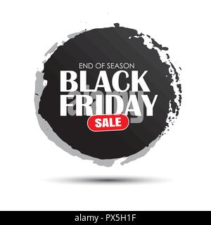 Black friday sale circle banner with white text on grunge black brush stroke. Use for discount, shopping, promotion, advertising. Stock Vector