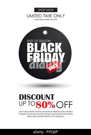 Black friday sale flyer template. White background with black tag. Use for poster, newsletter, shopping, promotion, advertising. Stock Vector