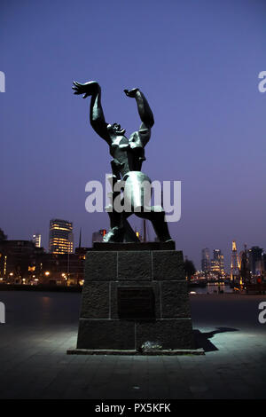 Statue 'The Destroyed City' (De Verwoeste Stad) by Zadkine in Rotterdam Holland at blue hour Stock Photo