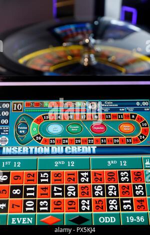 Roulette wheel in a casino.  France. Stock Photo