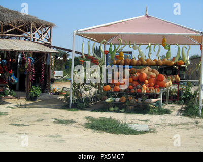 Crete, Greece - JUNE 25, 2013: Island Fondling, covered market in the Eleftherias space, price. Crete, Greece Stock Photo