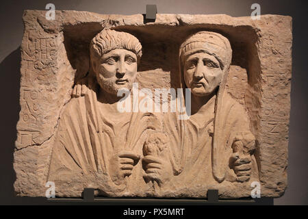 MusŽe des Beaux-Arts, Lyon, France. Fine Art museum, Lyon, France. Funeral stele, Middle Euphrates, Zeugma or Hierapolis, 2nd century A.D. Stock Photo