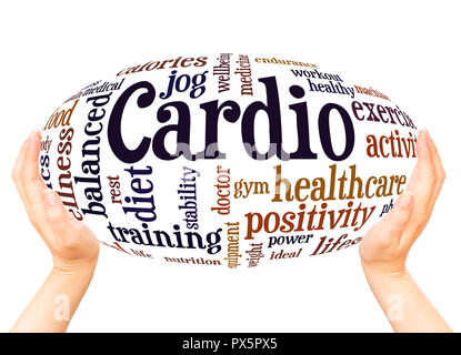 Cardio word cloud hand sphere concept on white background. Stock Photo