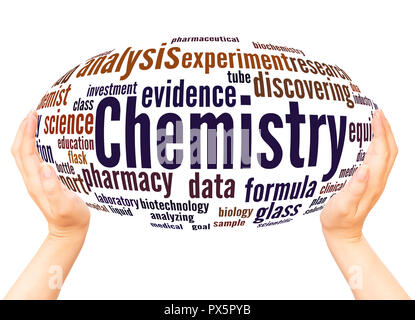 Chemistry word cloud hand sphere concept on white background. Stock Photo