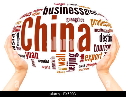 China word cloud hand sphere concept on white background. Stock Photo