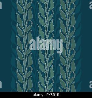Art-nouveau kelp seaweed pattern illustration in vintage style elegant seamless ornament with algae kelp forest color vector Stock Vector