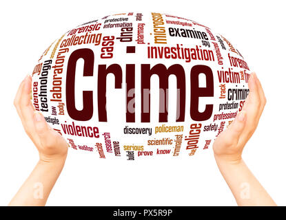 Crime word cloud hand sphere concept on white background. Stock Photo