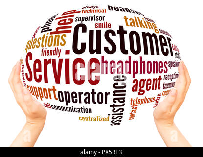 Customer Service word cloud hand sphere concept on white background. Stock Photo