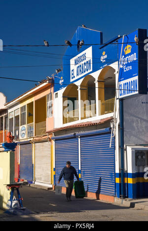 Shops shuttered in early morning at Mercado de Mariscos or Fish Market, Ensenada, Baja California, Mexico Stock Photo