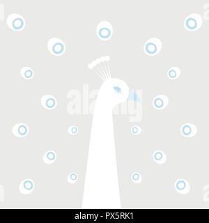 White peacock portrait albino minimal art deco flat style illustration bird poster concept vector Stock Vector