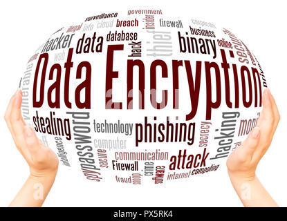 Data Encryption word cloud hand sphere concept on white background. Stock Photo
