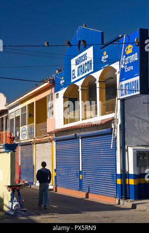 Shops shuttered in early morning at Mercado de Mariscos or Fish Market, Ensenada, Baja California, Mexico Stock Photo