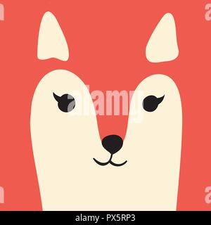 Cute ginger fox cartoon animal portrait with smiling face red animal head card with copy space vector illustration Stock Vector