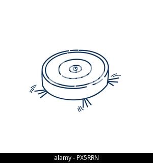 Vacuum cleaner robot round wireless technology funny sketch vector isolated on white Stock Vector