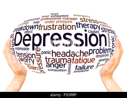 Depression word cloud hand sphere concept on white background. Stock Photo