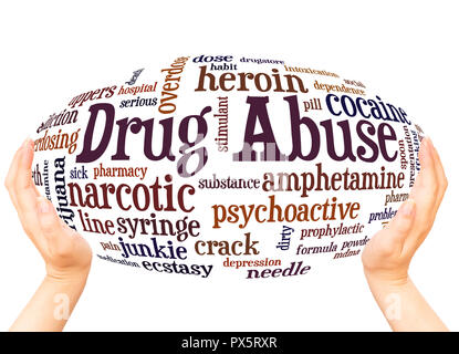 Drug Abuse word cloud hand sphere concept on white background. Stock Photo