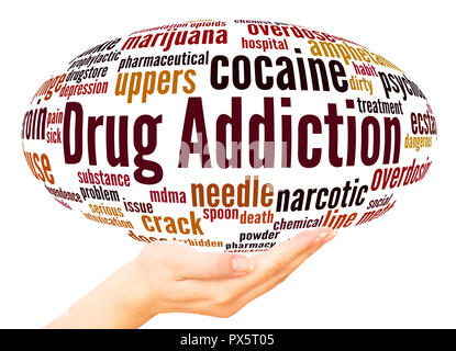 Drug addiction word cloud sphere concept on white background. Stock Photo