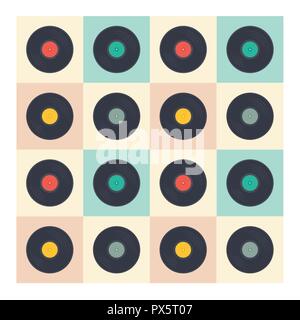 Vinyl records seamless pattern retro music albums in pop art style vector collection illustration Stock Vector