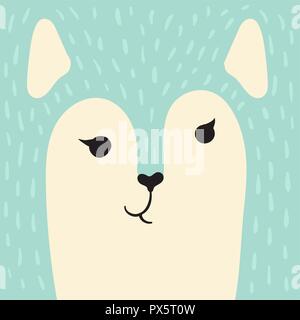 Cute wolf cartoon animal portrait with smiling face blue gray animal head card with copy space vector illustration Stock Vector