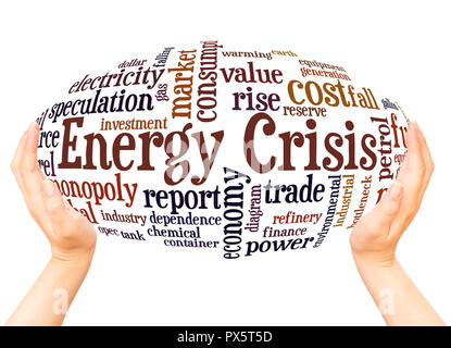 Energy crisis word cloud hand sphere concept on white background. Stock Photo