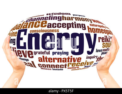 Energy word cloud hand sphere concept on white background. Stock Photo