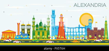 Alexandria Egypt City Skyline with Color Buildings, Blue Sky and Copy ...