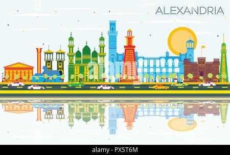 Alexandria Egypt City Skyline with Color Buildings and Blue Sky. Vector ...