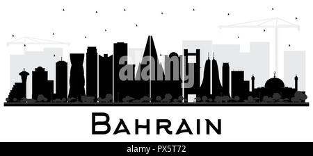 Bahrain City Skyline Silhouette with Black Buildings Isolated on White. Vector Illustration. Business Travel and Tourism Concept Stock Vector