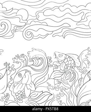Seamless pattern with japanese carps. Tile background for design, fabric textile Stock Vector
