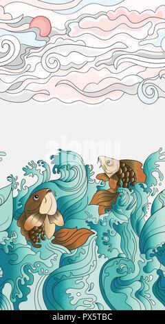 Seamless pattern with japanese carps. Tile background for design, fabric textile Stock Vector